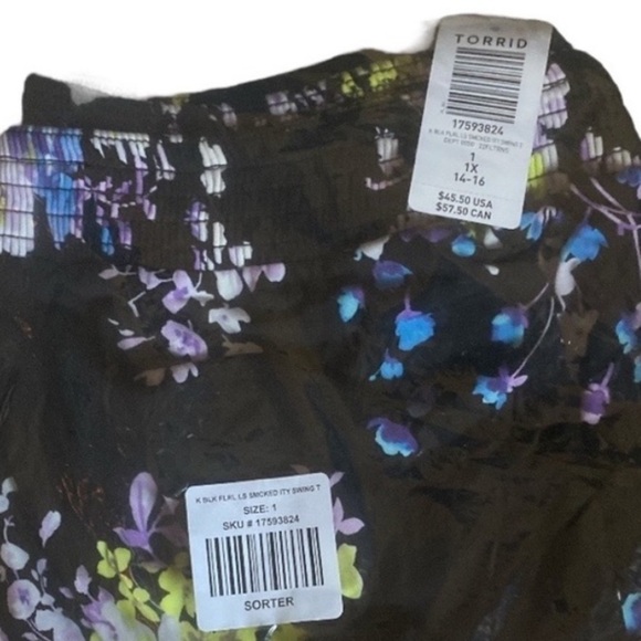 TORRID Black Floral Sheer Off Shoulder Blouse Boho Chic Size Woman’s 1X …Gothic - Picture 5 of 9